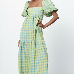 Zara Yellow and Blue Checkered Maxi Dress Small